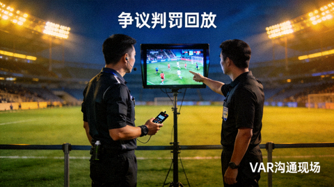 争议判罚回放视频封面，主裁判与VAR视频助理裁判沟通